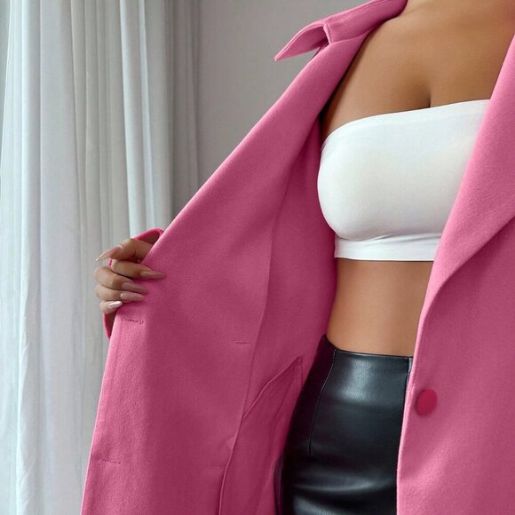 Pink Chic Women's Double breasted Midi trench Overcoat - Picture 8 of 8